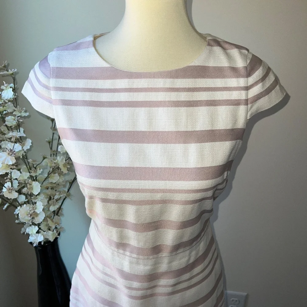 J. Crew Pink and White Striped Cap Sleeve Suiting Dress Size 2